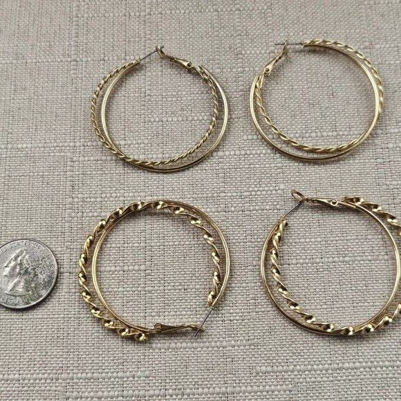 Decree Women Earrings Gold Tone Set of 2 Round Hoop Earrings Ear Jewelry New - Picture 9 of 12